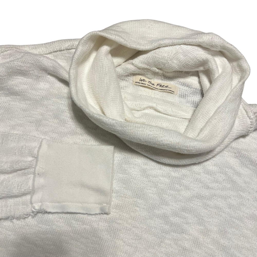 We The Free White Textured Cowl Neck Pullover Sweatshirt XS Distressed Hem